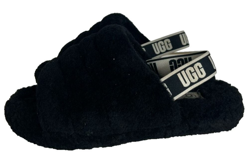 UGG Shoes Slingback Womens Size 6 Fluff Yeah Black Sheepskin Platform